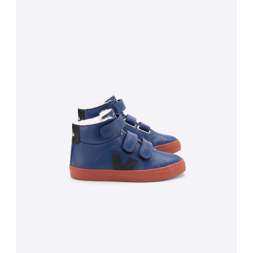 Veja ESPLAR MID FURED LEATHER Kids\' High Tops Blue | CA 689MQZ